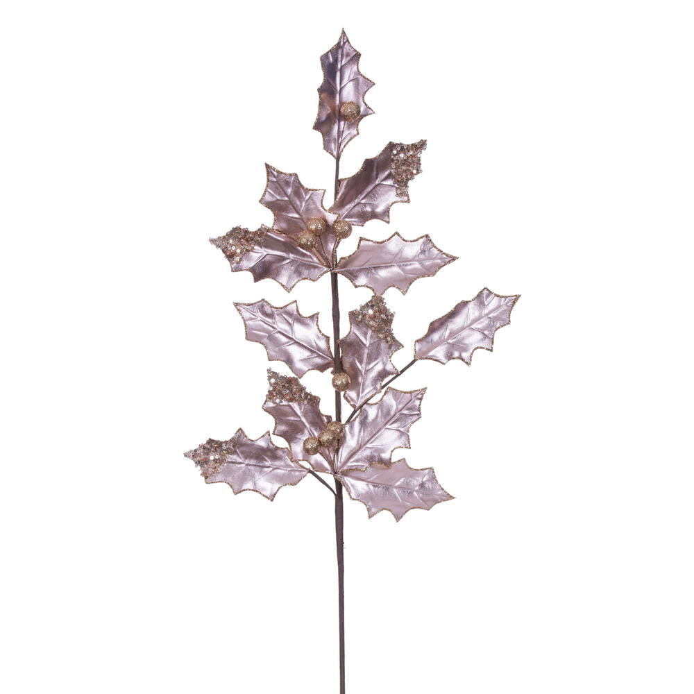 RG235158 28 in. Rose Gold Holly Leaf Spray - 6 Piece
