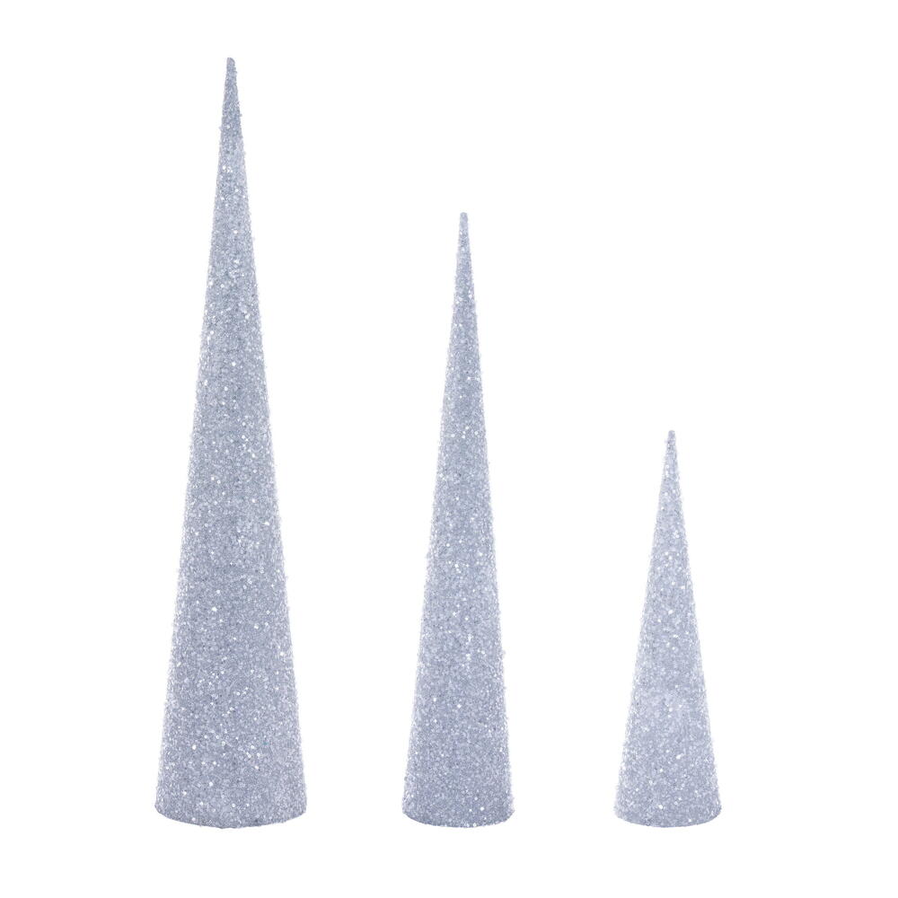RIC230607 15 in., 24 in., 30 in. Silver Cone Tree - Bag of 3