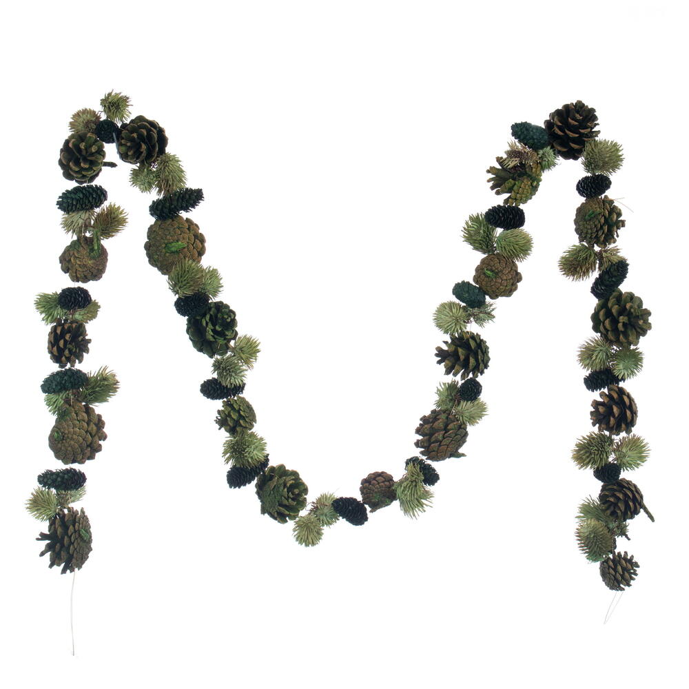 FW232372 6 ft. Green Mix Natural Pinecone Garland