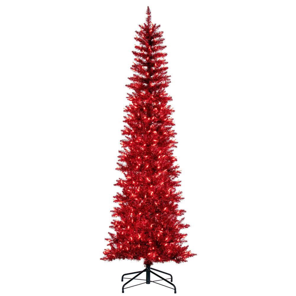 K244476LED 7.5 ft. x 32 in. Red Pencil Artificial Pre-Lit Christmas Tree with 450 Dura-Lit Red LED Mini Light