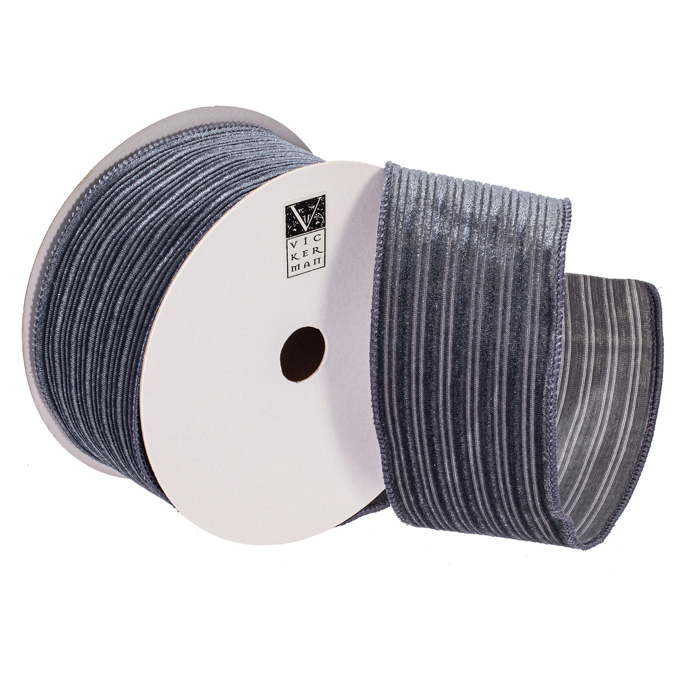 QY240315 2.5 in. x 10 Yard Pewter Velvet Lined Satin Back Ribbon
