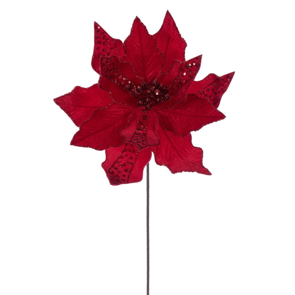 RG240703 10 x 20 in. Red Velvet Striped Poinsettia Stem