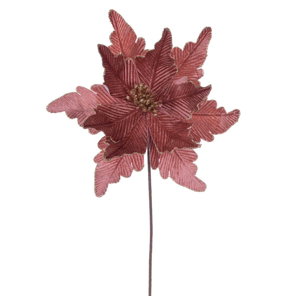 RG241558 13 x 20 in. Rose Gold Deluxe Velvet Poinsettia Stem