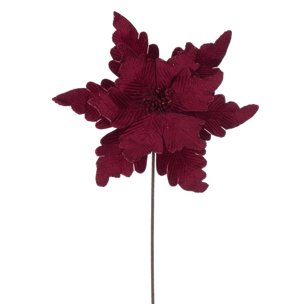 RG241565 13 x 20 in. Burgundy Deluxe Velvet Poinsettia Stem