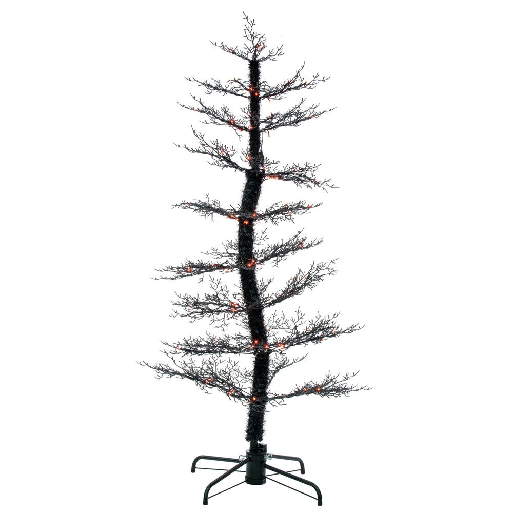 A248060LED 6 ft. x 32 in. Black Cedar Spooky Pre-lit Halloween Tree with 160 Orange & Purple Lights