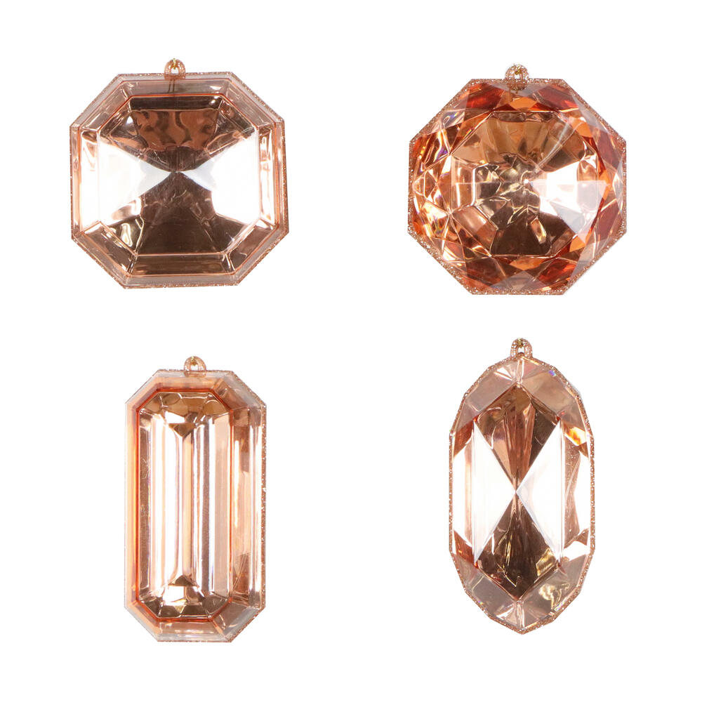 MT233258 4-5 in. Rose Gold Jewel Glitter Ornament Assorted - 4 Piece