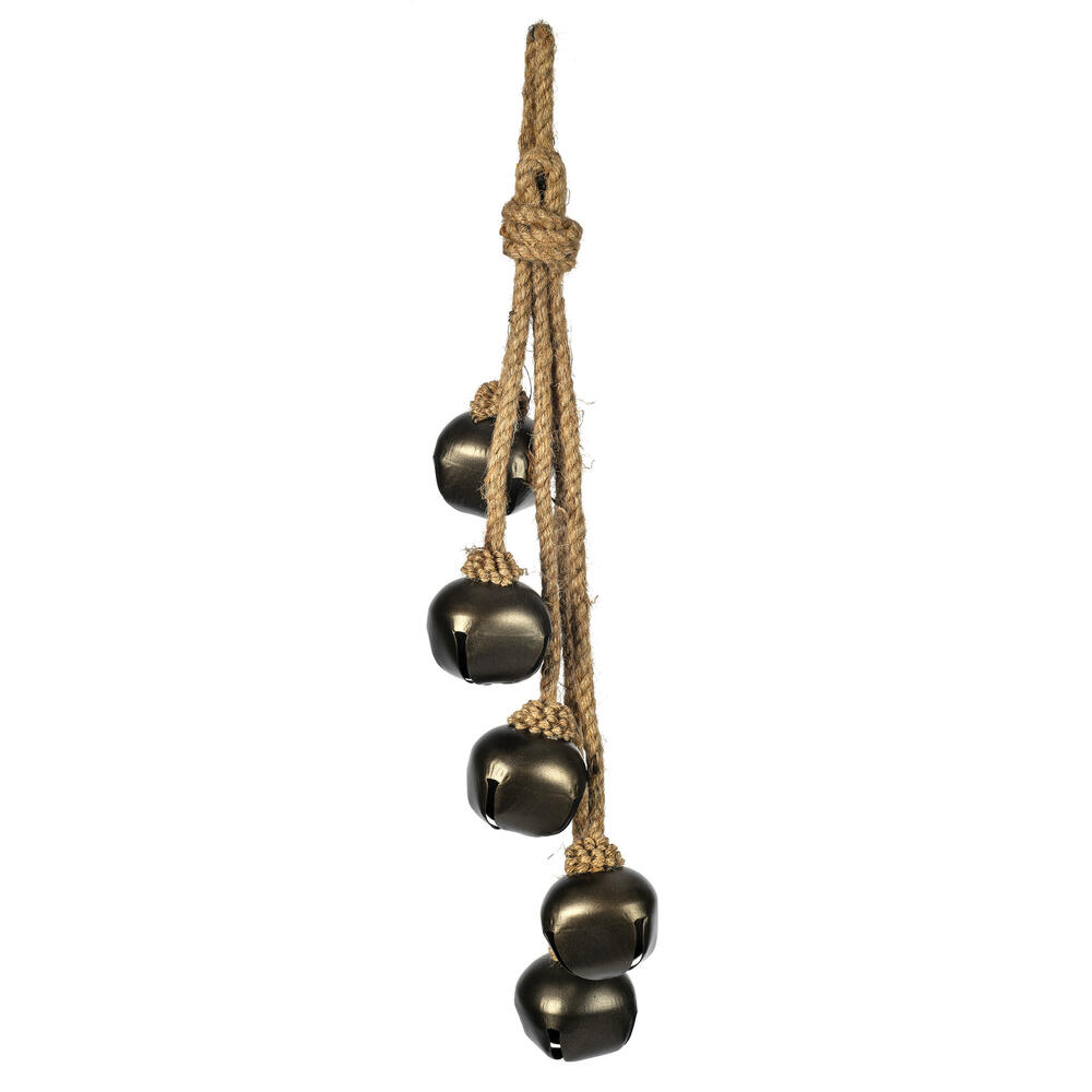 JE232135 2 in. Matte Mocha Jingle Bells on Jute Cord - 2 Piece