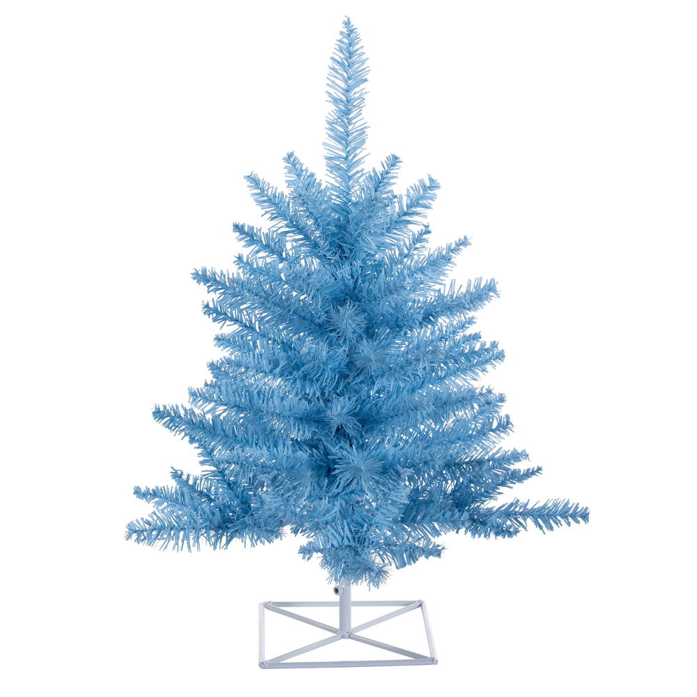 K164220 2 ft. x 20 in. Sky Blue Artificial UnLit Christmas Tree with 84 PVC Tips & Plastic Tree Stand