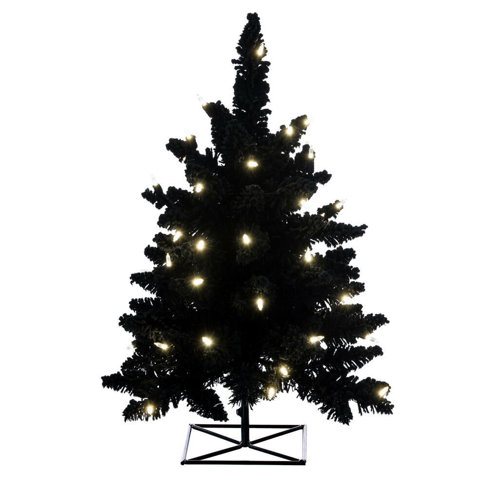 K221621LED 2 ft. x 20 in. Flocked Black Christmas Tree with 50 Warm White LED Mini Lights