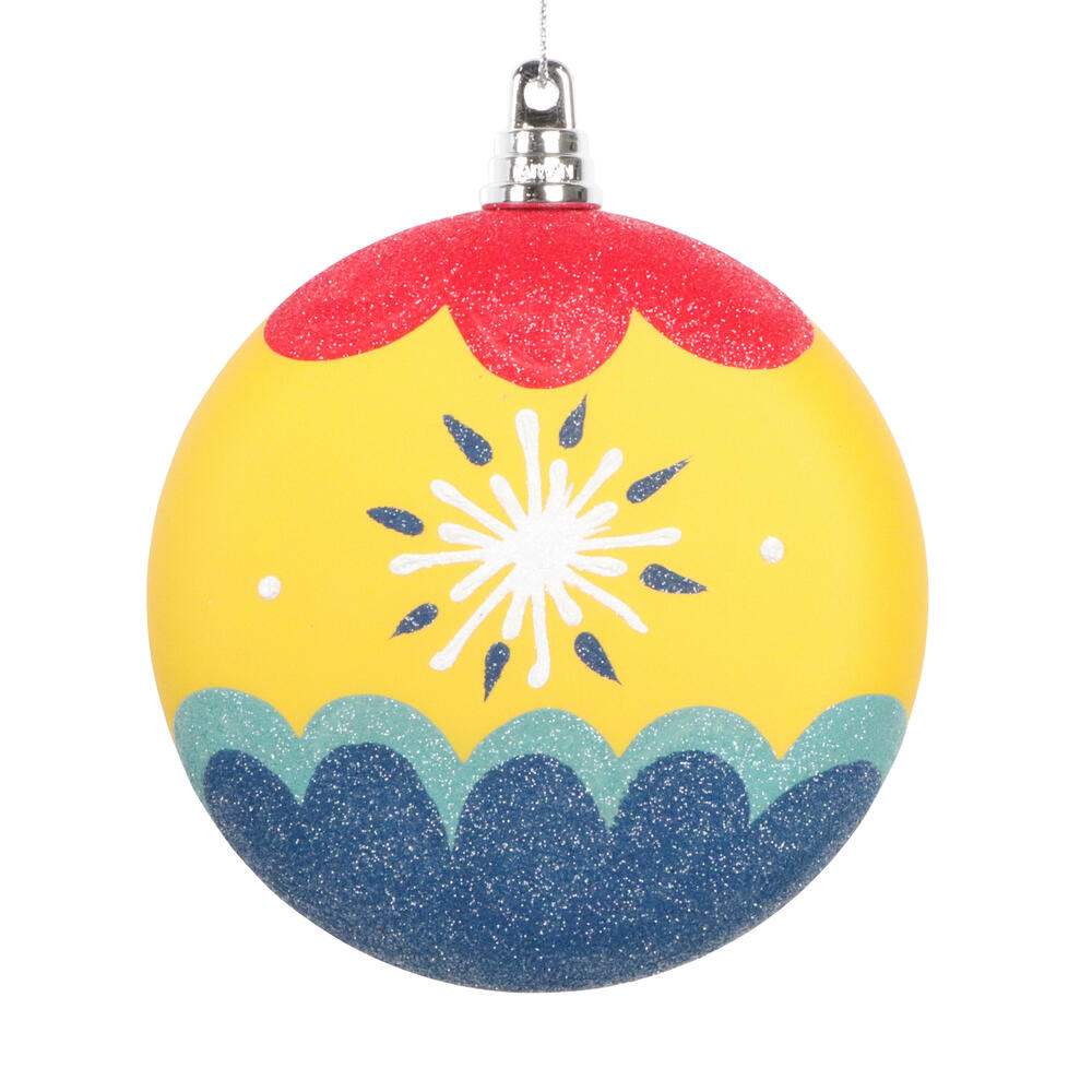 MT232004 4 in. Yellow Hand-Painted Flat Round Ornament - 3 Piece - Champagne