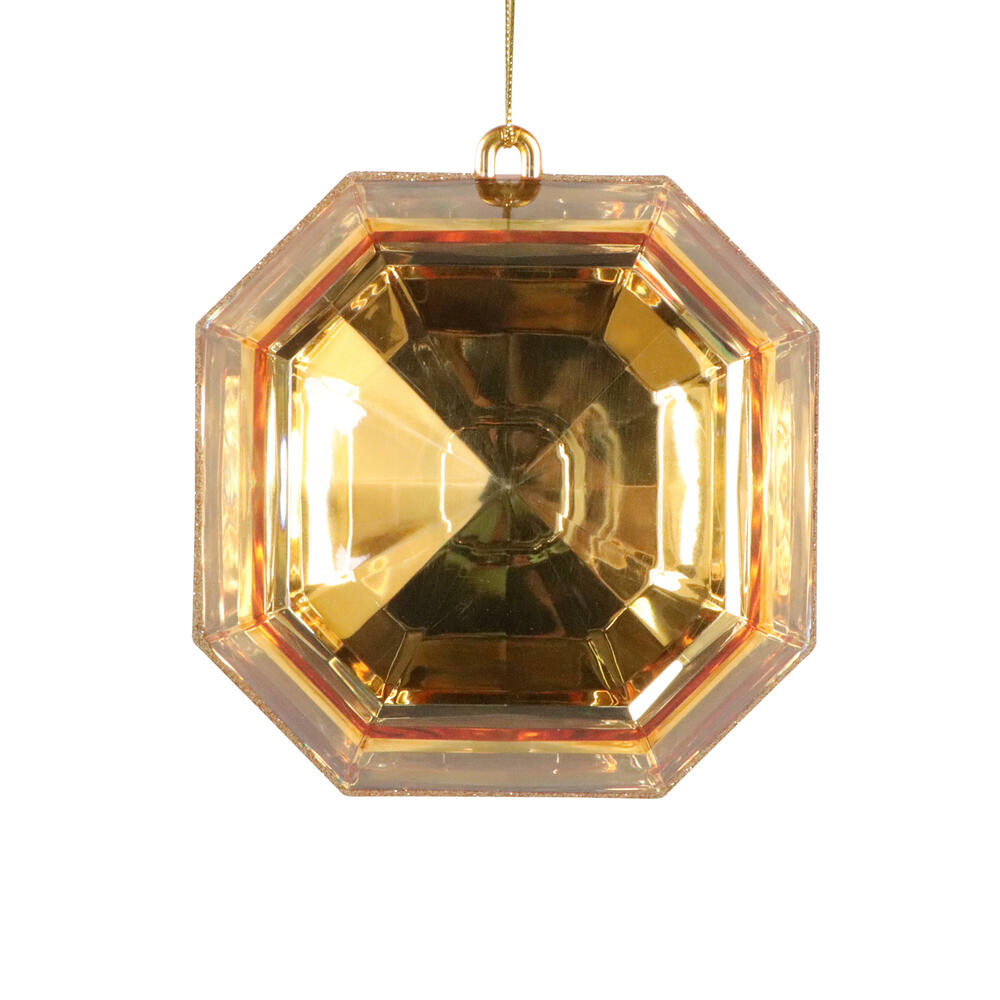 MT232808 6 in. Gold Square Jewel Glitter Ornament - 2 per Bag
