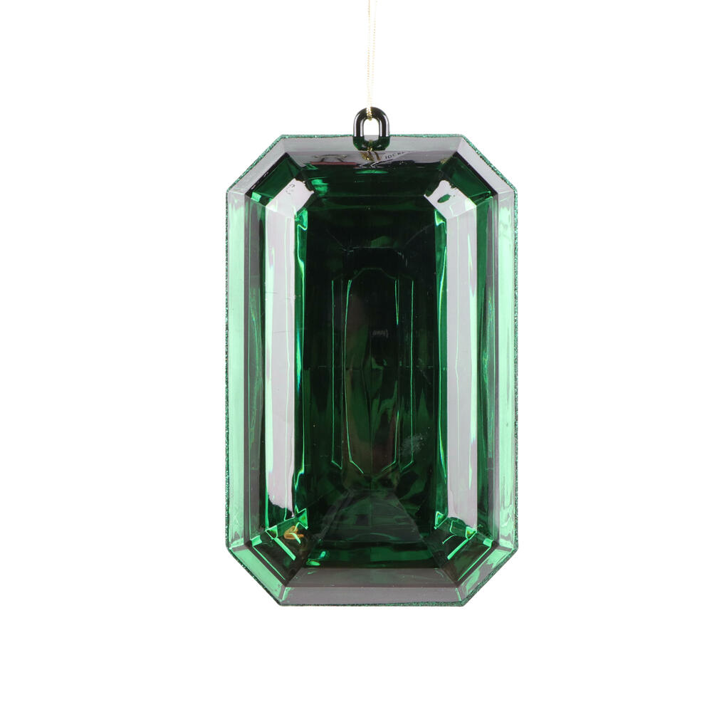 MT233074 8 in. Dark Green Rectangle Jewel Glitter Ornament - 2 Piece