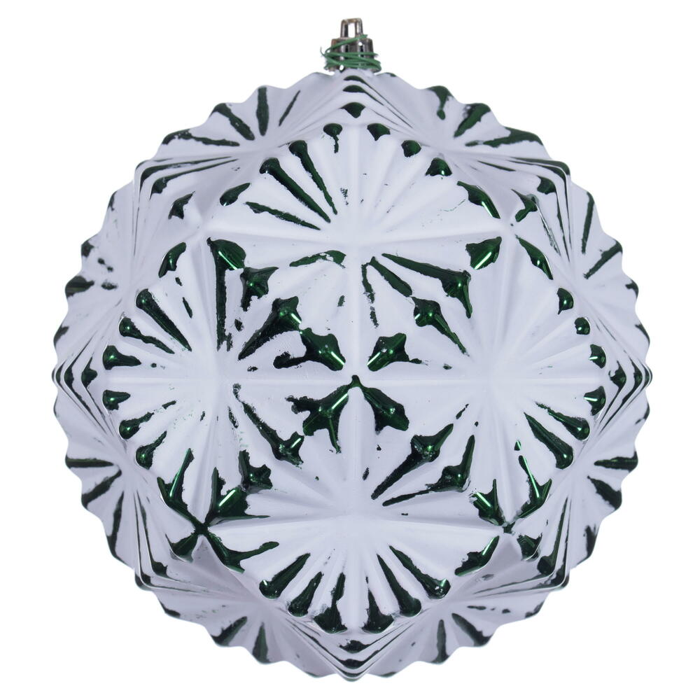 N232124D 6 in. Emerald Green Etch Prism White Brush Ornament Set - 4 Piece