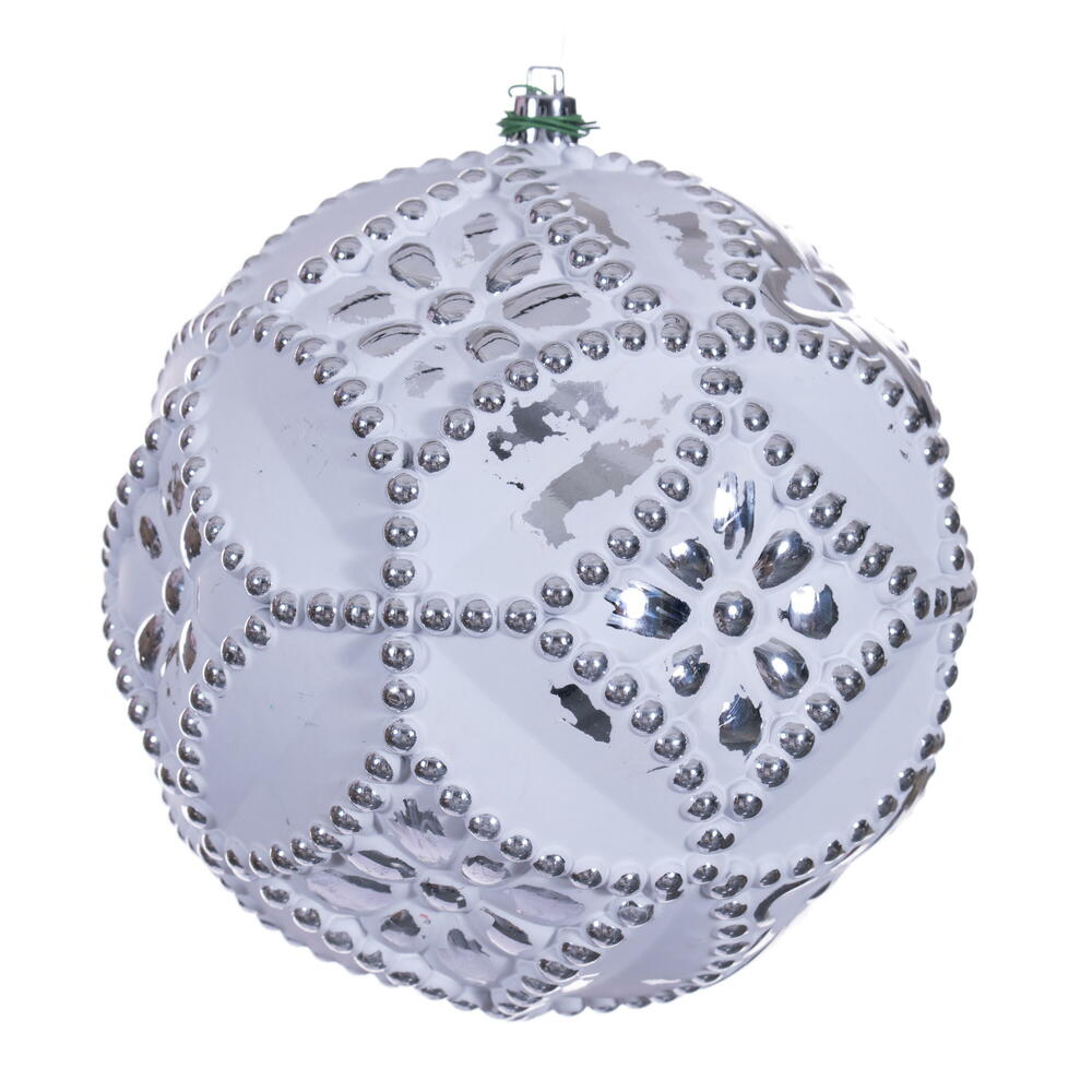 N232407D 6 in. Silver Etch Antique White Brush Ornament Set - 4 Piece