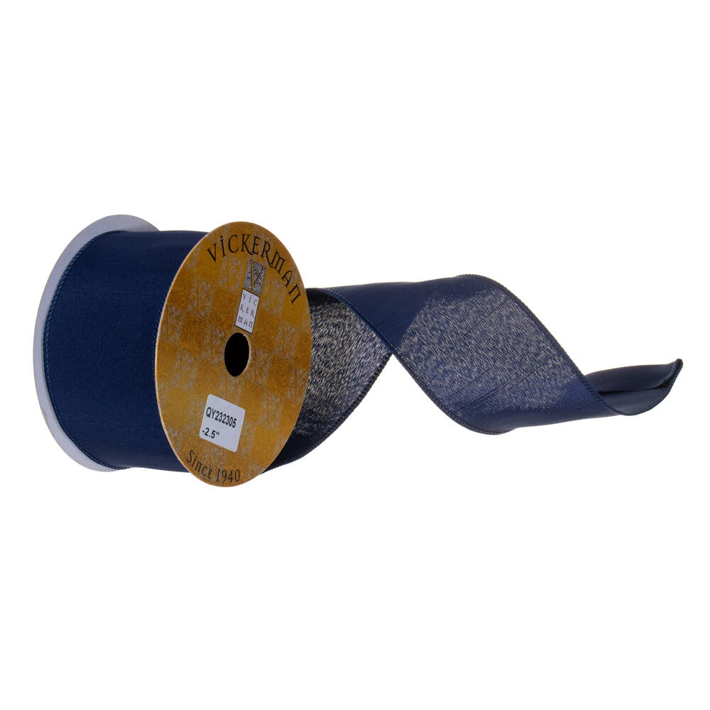 QY232305 2.5 in. x 10 Yard Midnight Blue Woven Wired Ribbon
