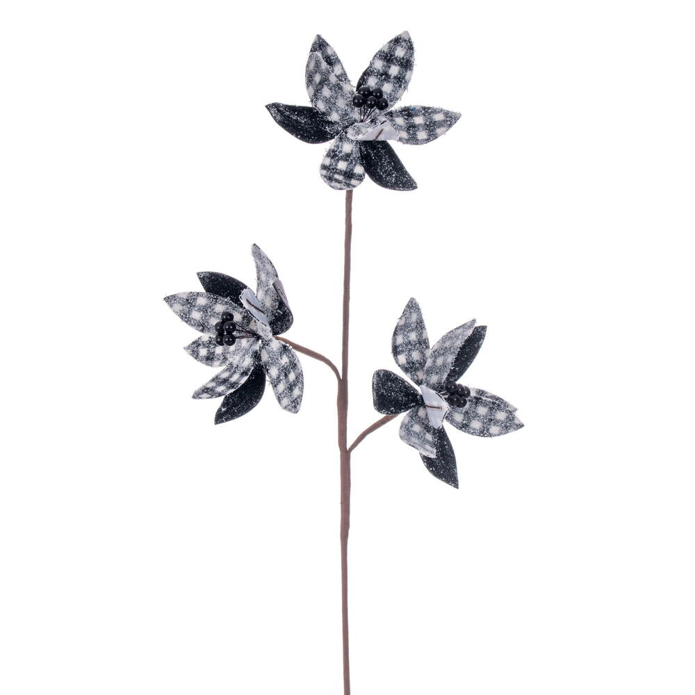 EH235517 27 in. Black & White Poinsettia Artificial Spray