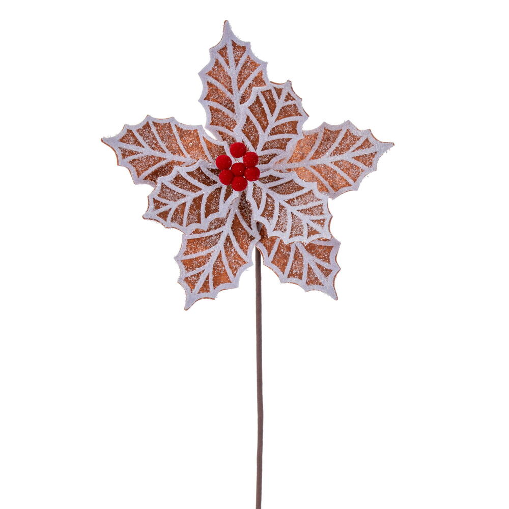 EH235743 23 in. Brown & White Poinsettia Artificial Christmas Stem
