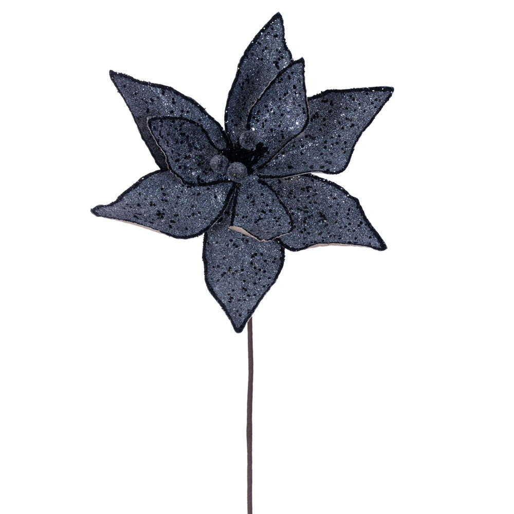 RG231117 21.5 in. Black Sequin Poinsettia - 6 Piece
