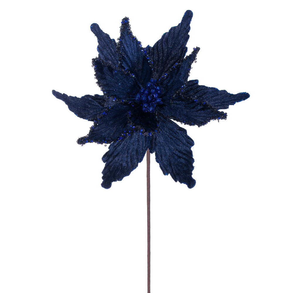RG234931 21.5 in. Midnight Blue Poinsettia Stem - 6 Piece