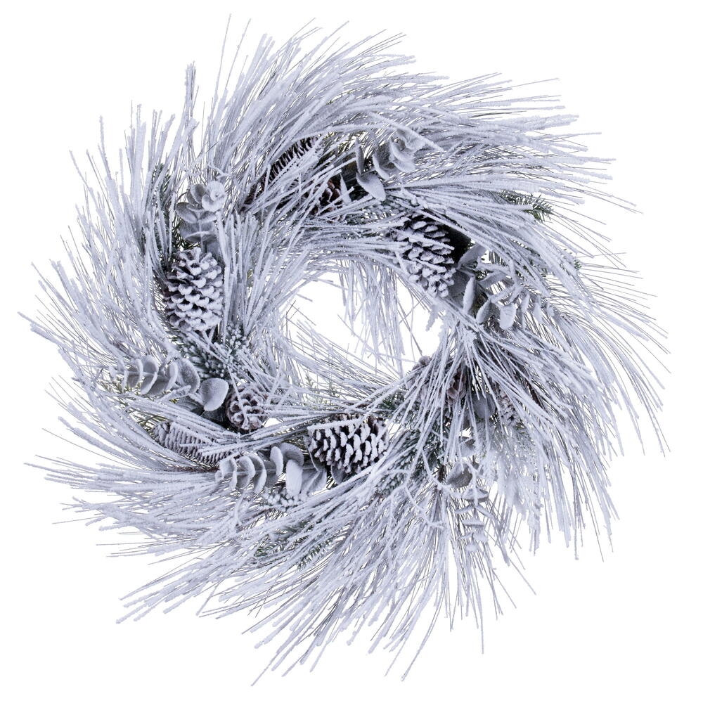 RK235830 30 in. Artificial Flocked Green Long-Needle Christmas Wreath Unlit - White