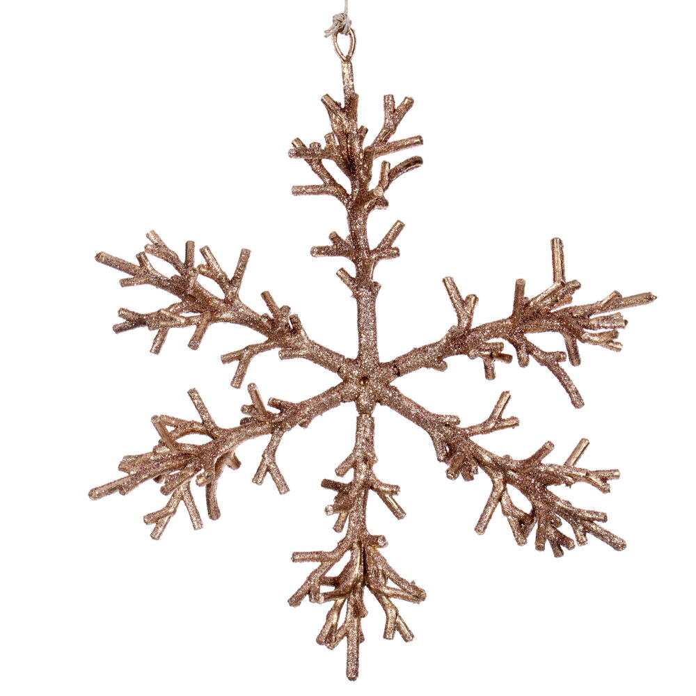 RV230558 9 in. Rose Gold Twig Snowflake Ornament - 3 Piece