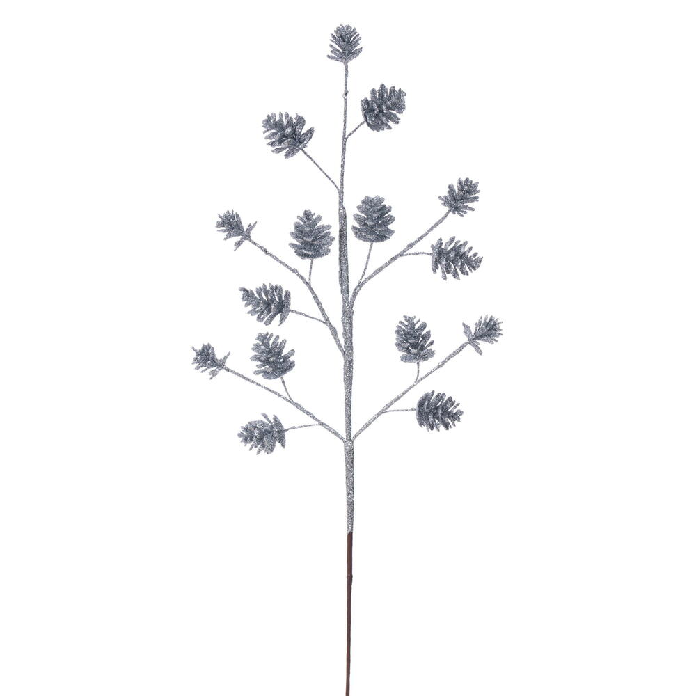 QG231107 24 in. Artificial Silver Pinecone Glitter Spray - 6 Per Bag