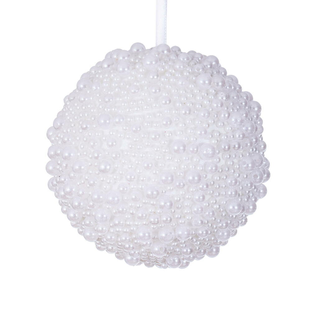 EH241204 4 in. White Pearl Ball Ornament