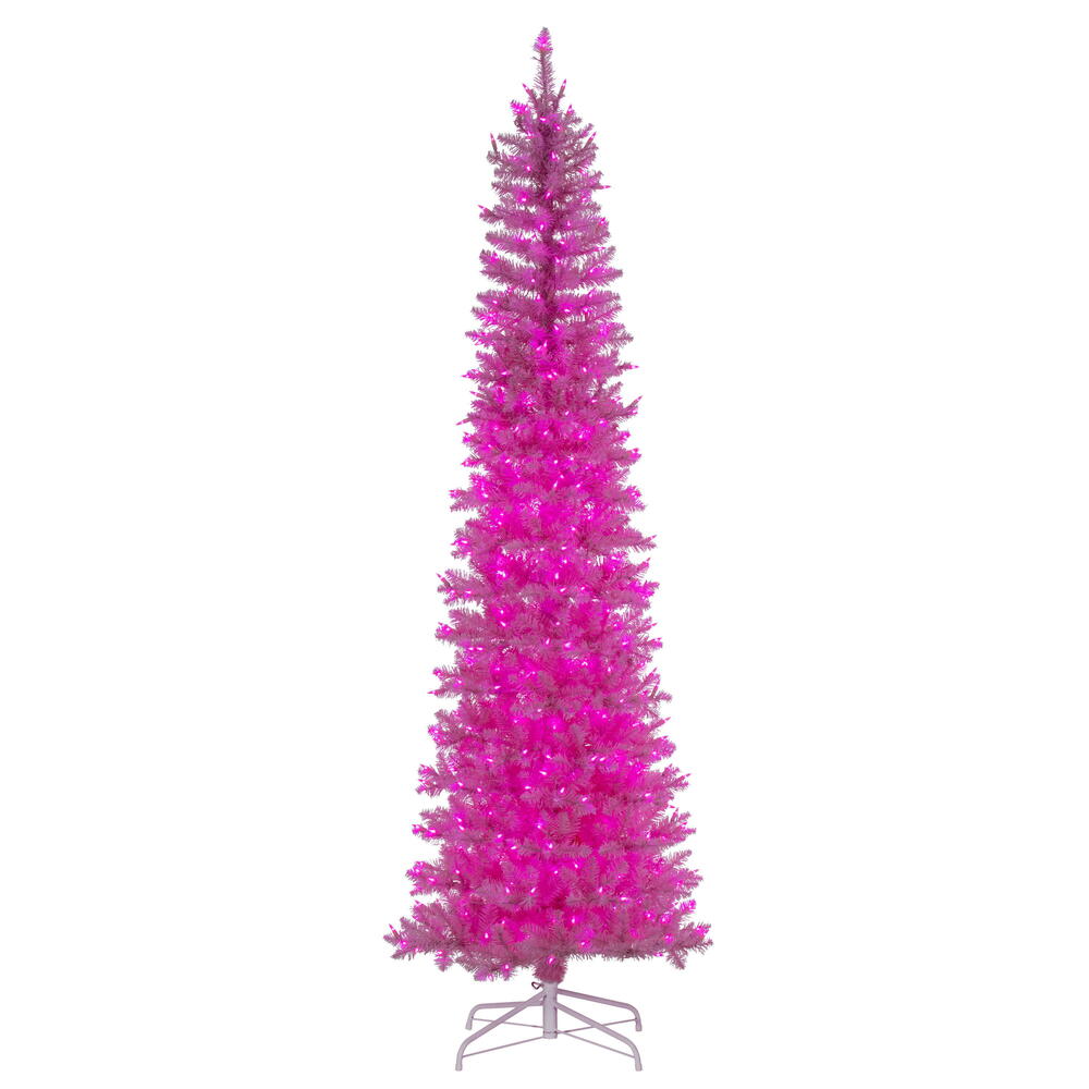 K243581LED 8.5 x 38 in. Pink Pencil Artificial Pre-Lit Christmas Tree with 600 Dura-Lit Pink LED Mini Lights