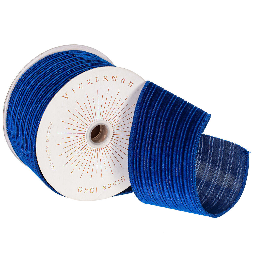 QY240345 2.5 in. x 10 Yard Royal Blue Velvet Lined Satin Back Ribbon