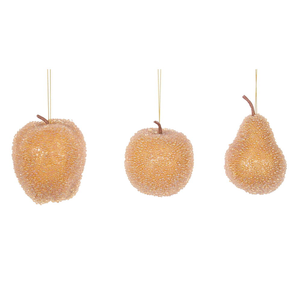 RX240108 3.5-4.5 in. Gold Beaded Fruit - Pack of 3