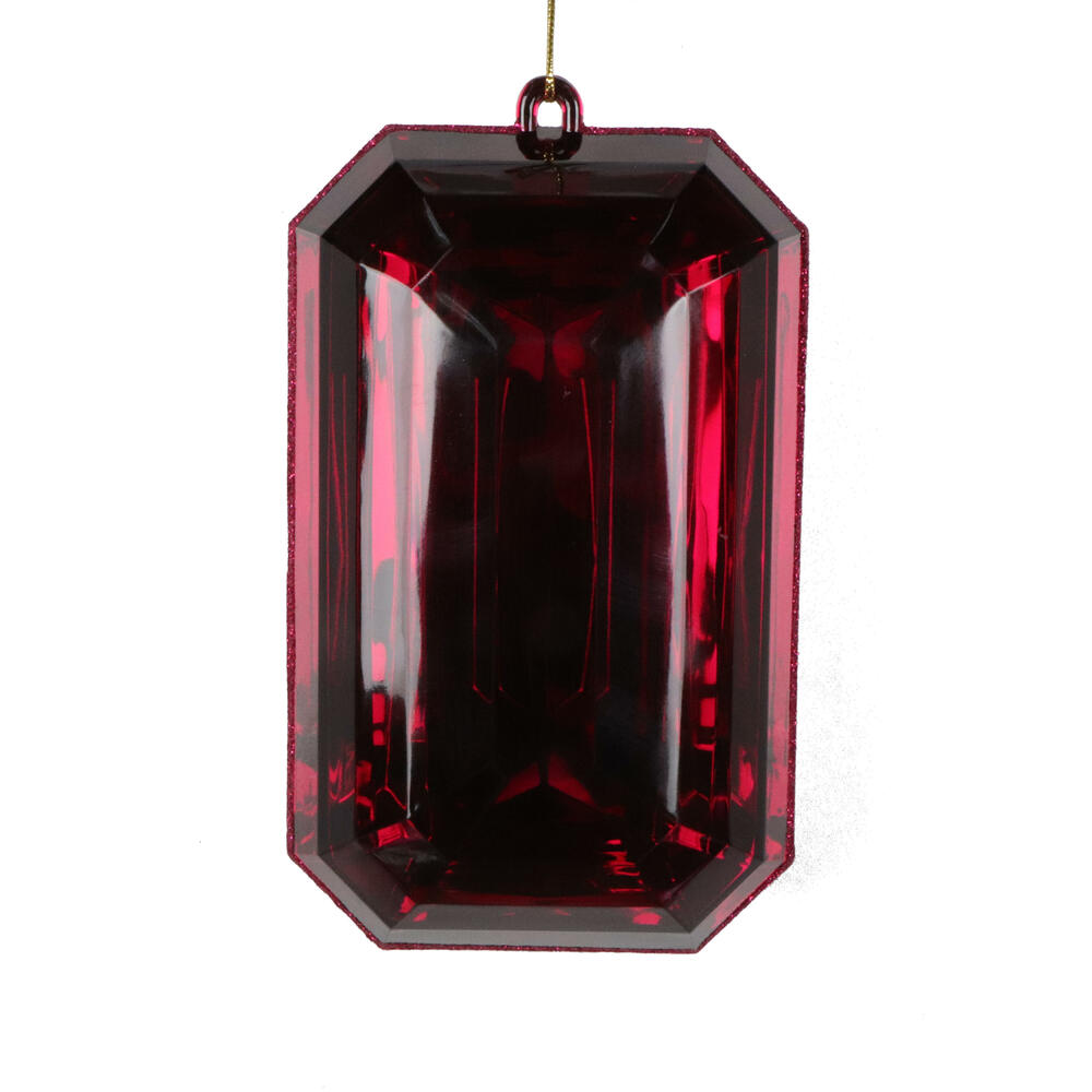 MT233065 8 in. Burgundy Rectangle Jewel Glitter Ornament - 2 Piece