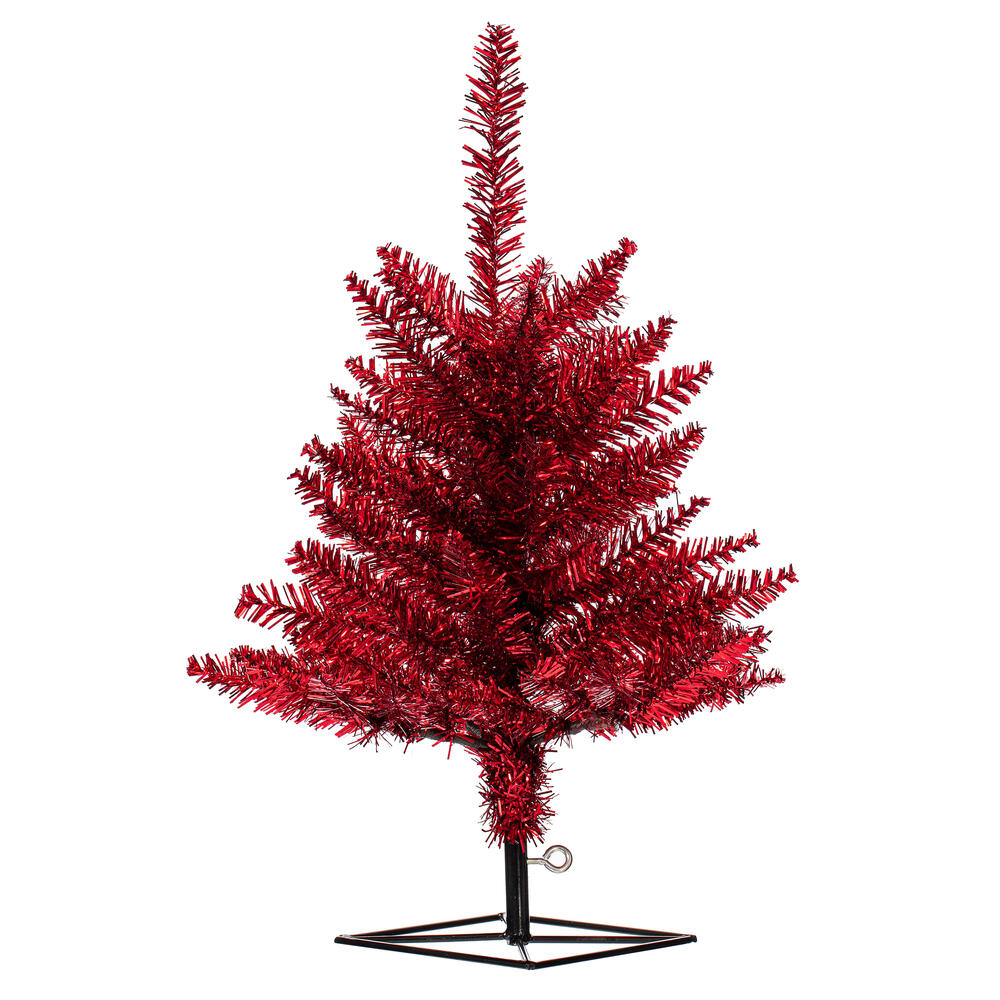 K165120 2 ft. x 20 in. Red Tinsel Artificial UnLit Christmas Tree
