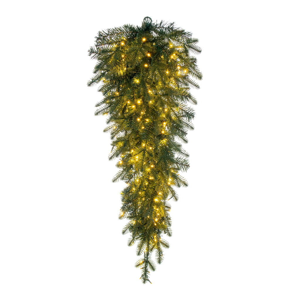 K230809LED 36 in. Georgian Fraser Fir Artificial Pre-Lit Teardrop Upside Down Tree with Lights - Green