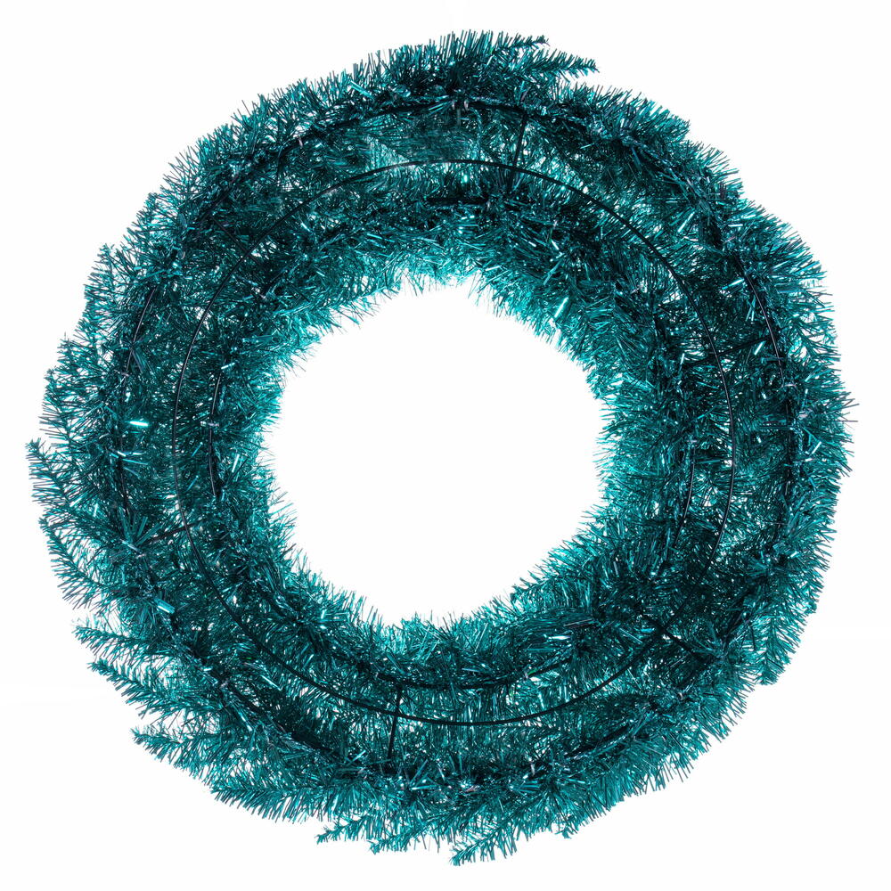 K234230 30 in. Aqua Tinsel Artificial UnLit Wreath with 260 PVC Tips