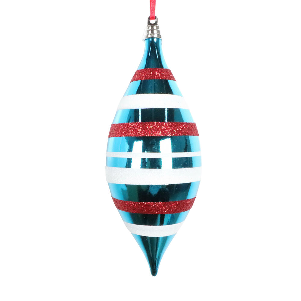 MT230670 7 in. Turquoise Shiny Red & White Glitter Drop Ornament - 3 Piece - Teal