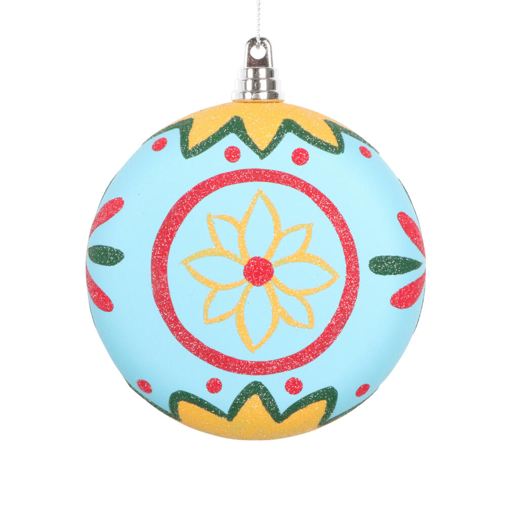 MT232030 4 in. Light Blue Hand-Painted Flat Round Ornament - 3 Piece