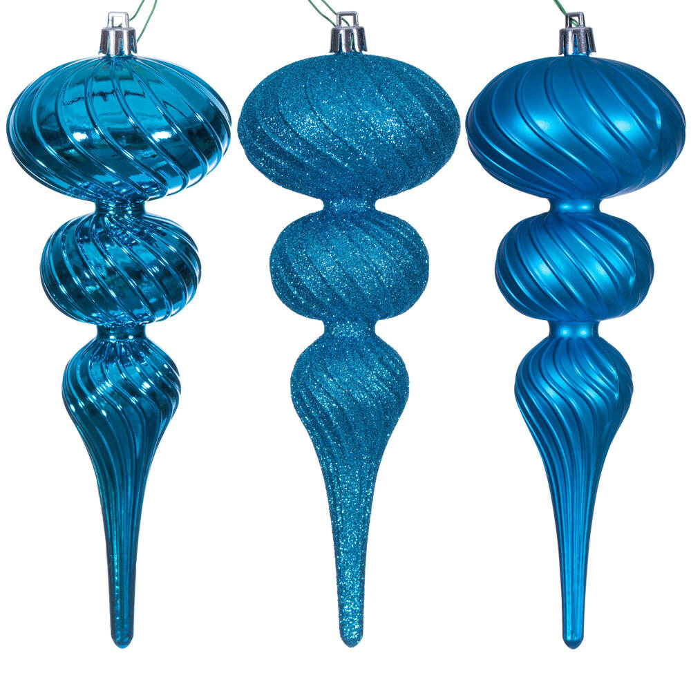 N230112D 8 in. Turquoise Swirl Finial Ornament Assortment
