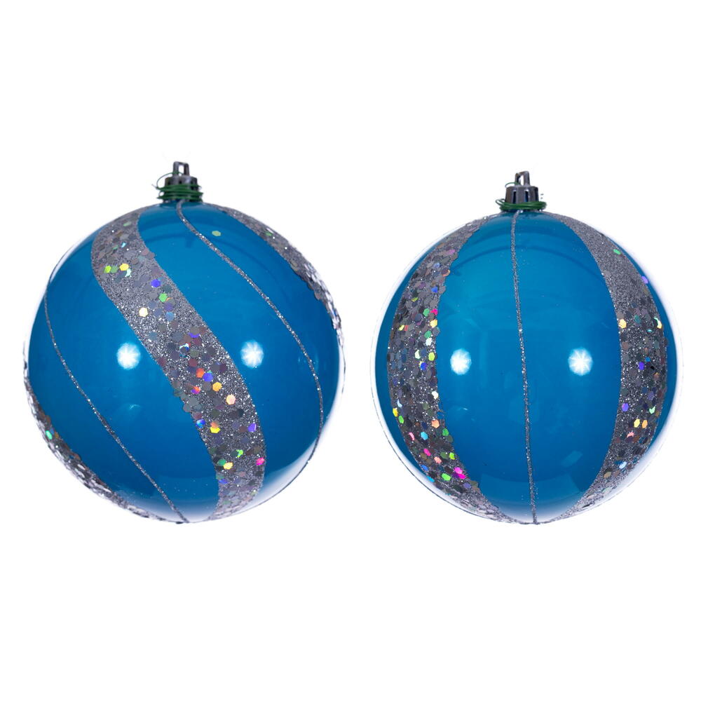 N231012D 4 in. Turquoise Pearl Sequin Ball Ornament Assortment