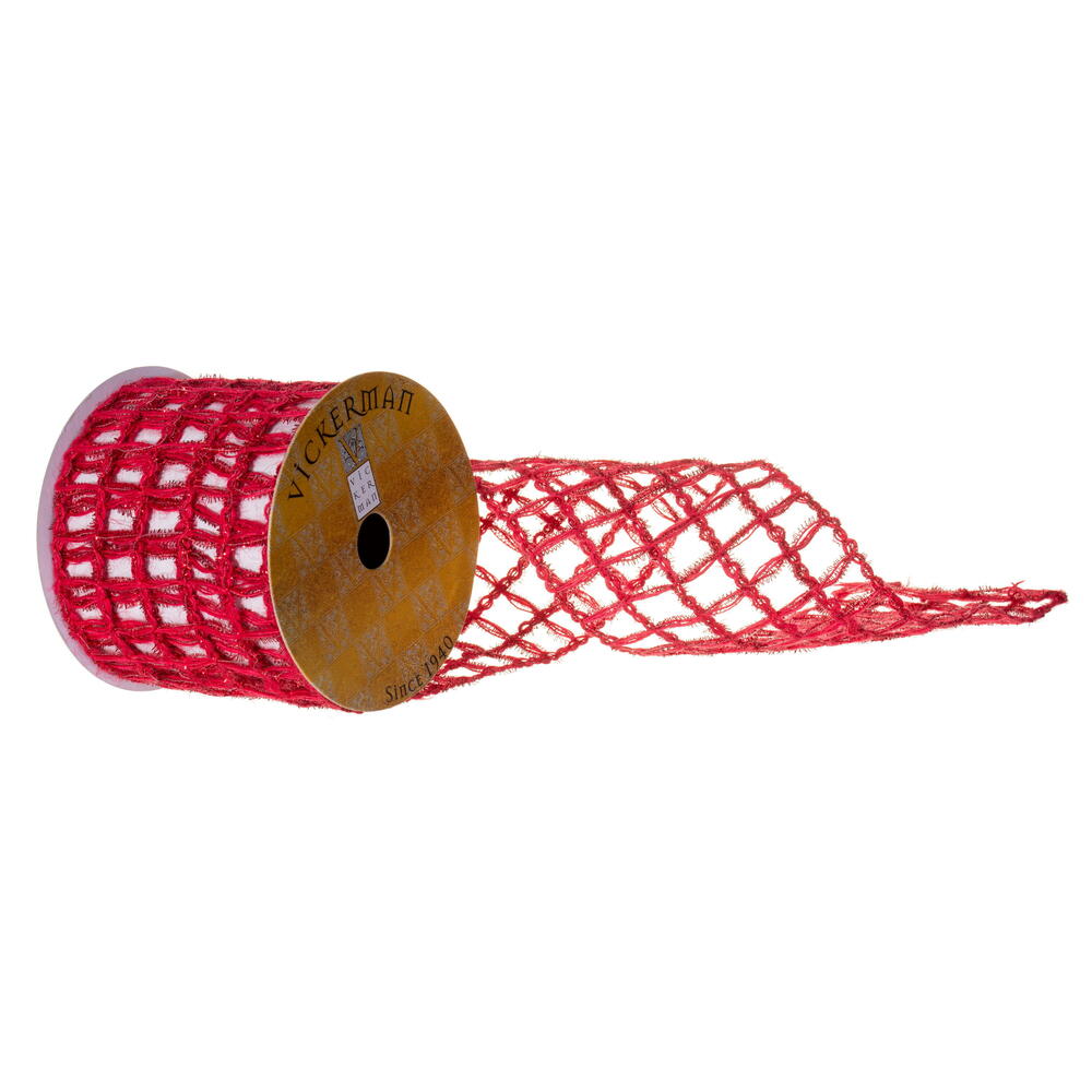 QY230315 4 in. x 10 Yard Jute & Tinsel Grid Wired Ribbon