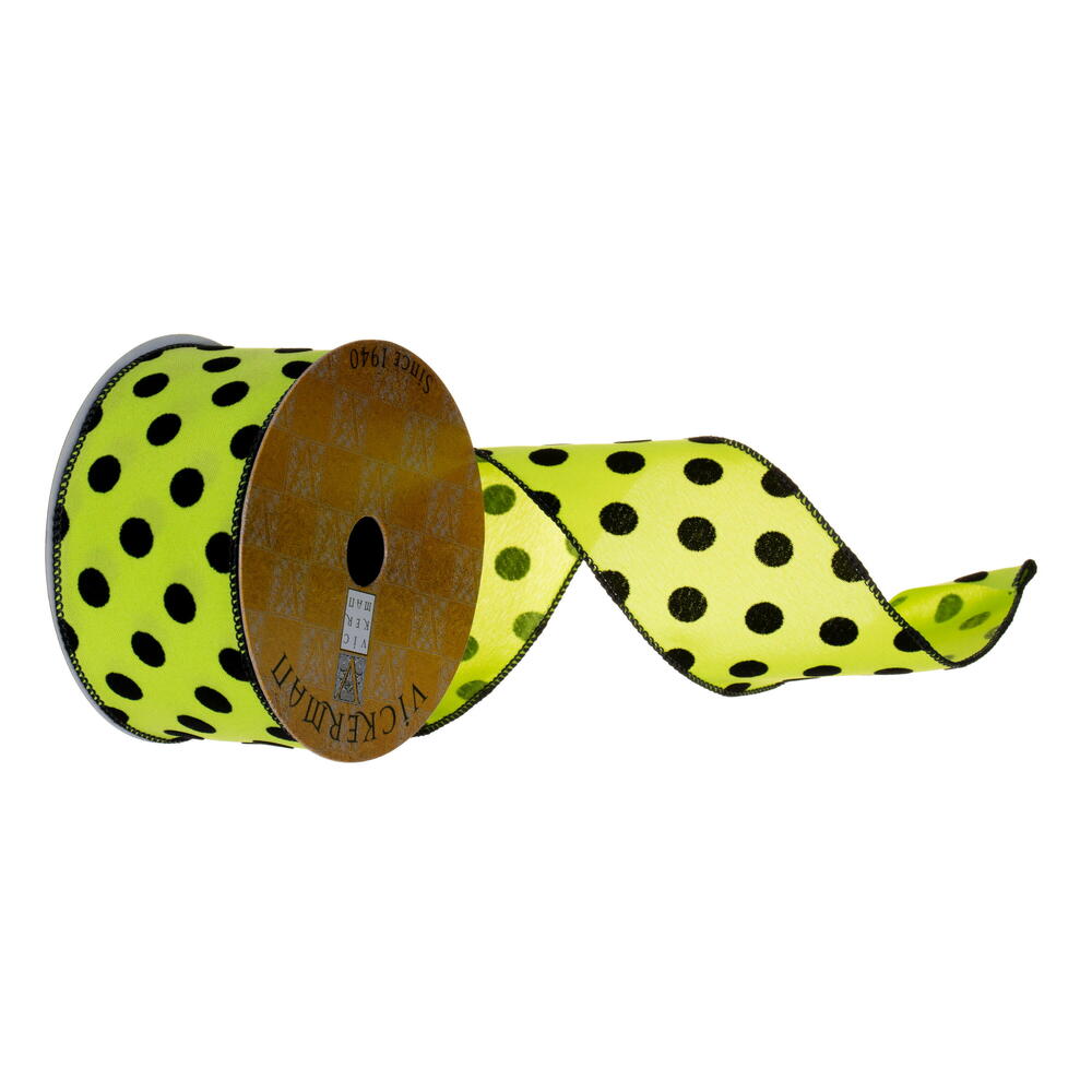 QY230970 2.5 in. x 10 yard Black Velvet & Lime Wired Ribbon