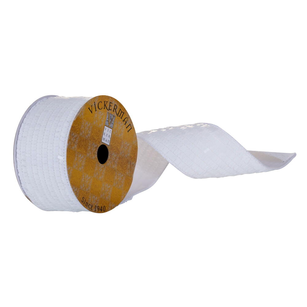 QY231545 2.5 in. x 10 Yard White Rectangle Sequin Wired Ribbon