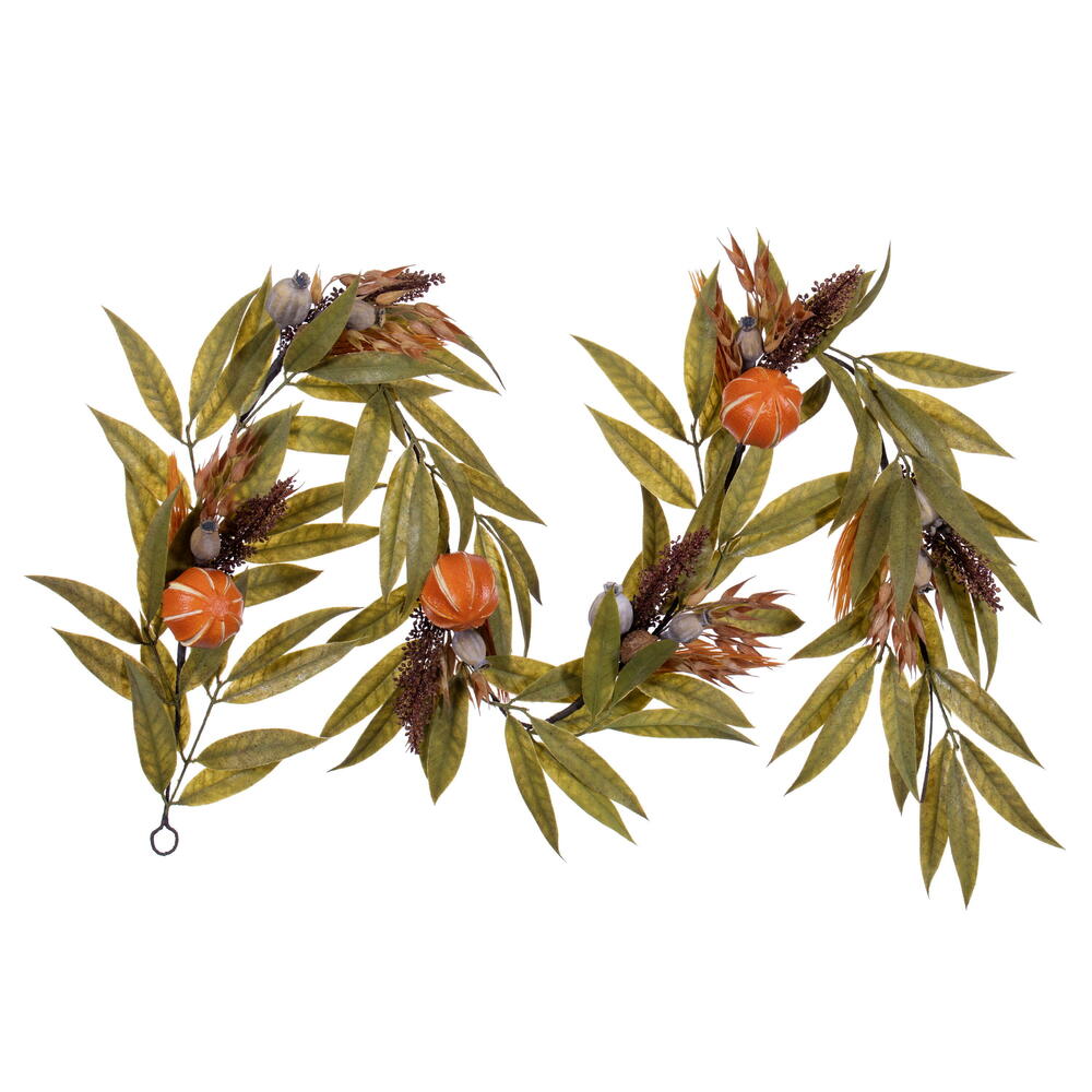 FK238072 6 ft. Orange, Gourd & Bay Leaf Garland - Green