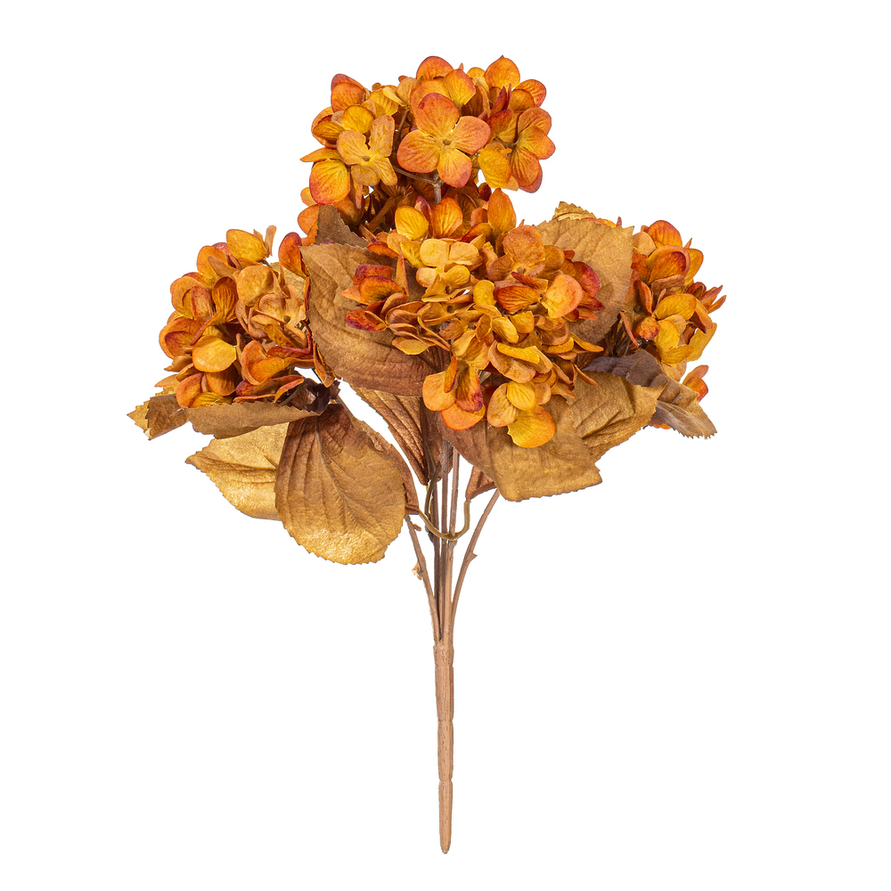 FR234880 16.5 in. Artificial Yellow & Brown Hydrangea Bush - Bag of 2