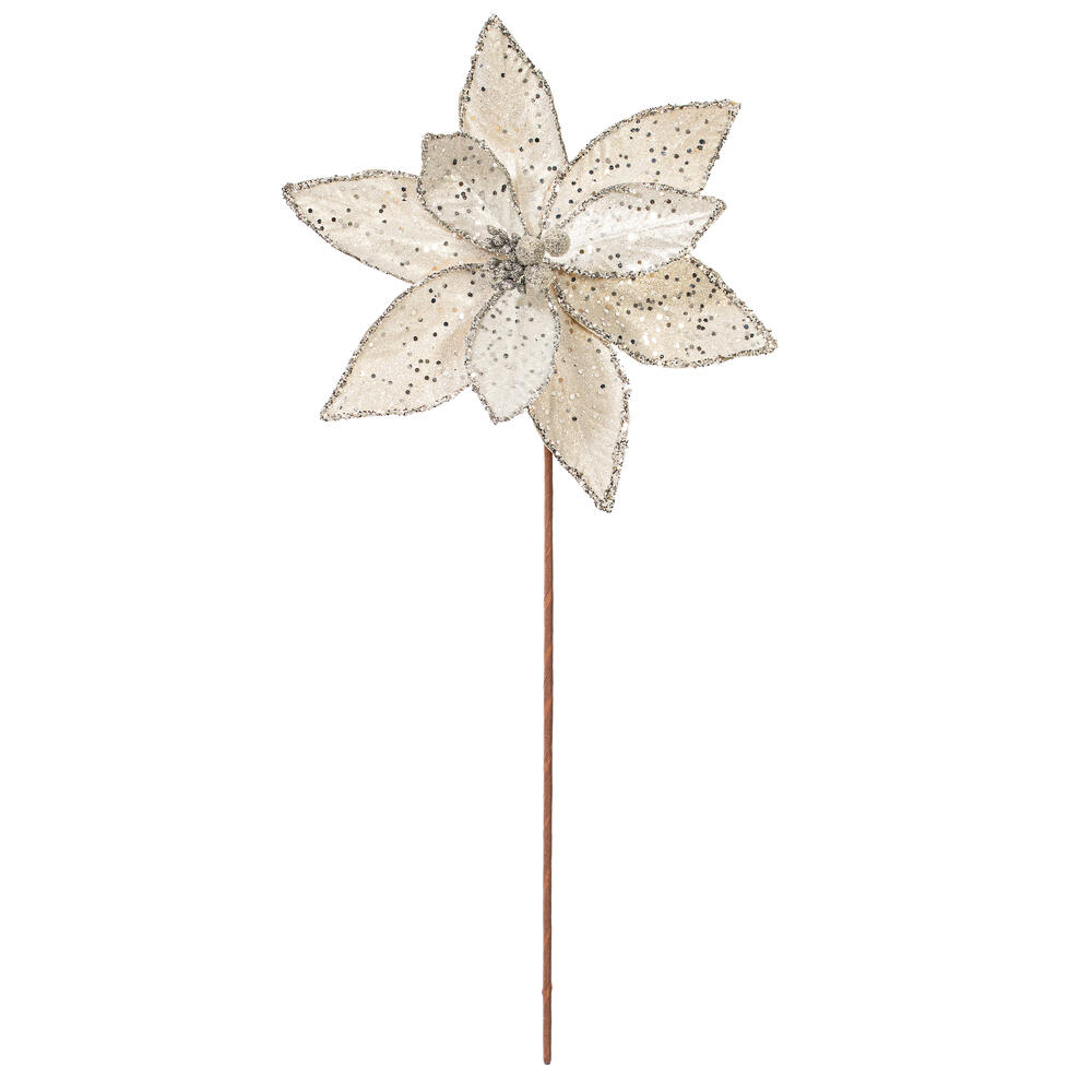 RG231107 21.5 in. Silver Sequin Poinsettia - 6 Piece