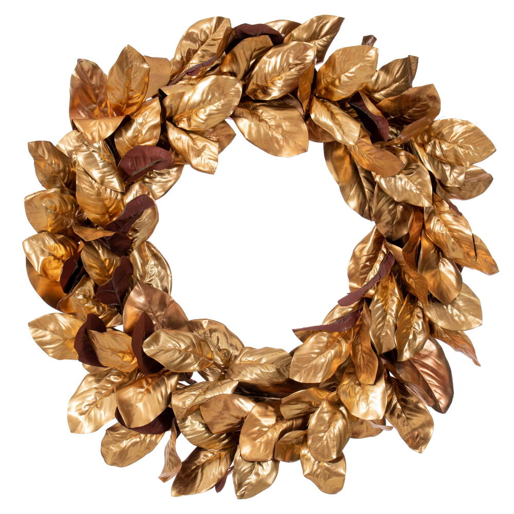 FT240730 30 in. Metallic Gold Magnolia Leaf Wreath