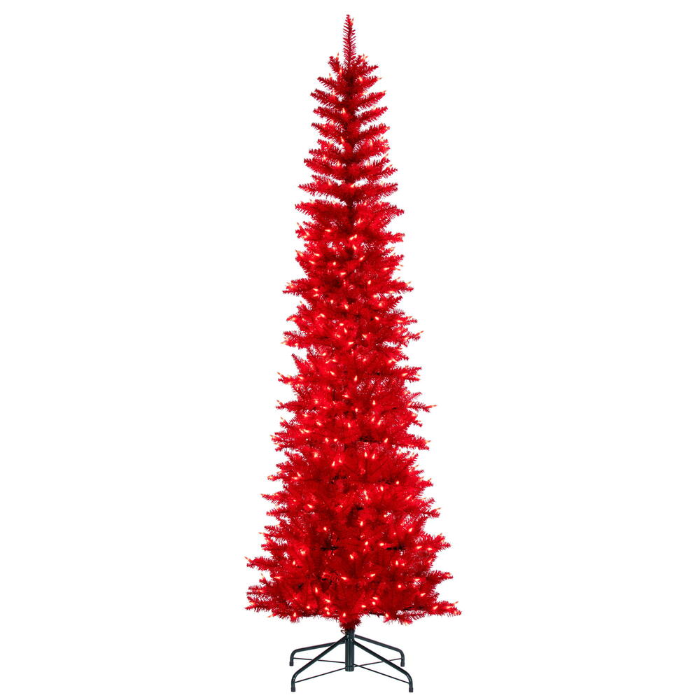 K241286LED 9.5 ft. x 42 in. Red Pencil Artificial Pre-Lit Christmas Tree with 700 Dura-Lit Red LED Mini Lights