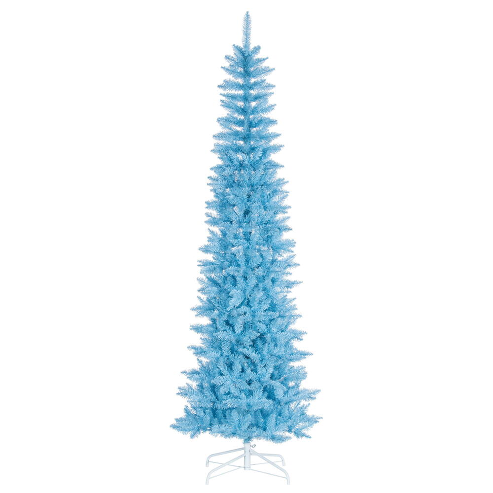 K244075 7.5 ft. x 32 in. Sky Blue Pencil Artificial Unlit Christmas Tree