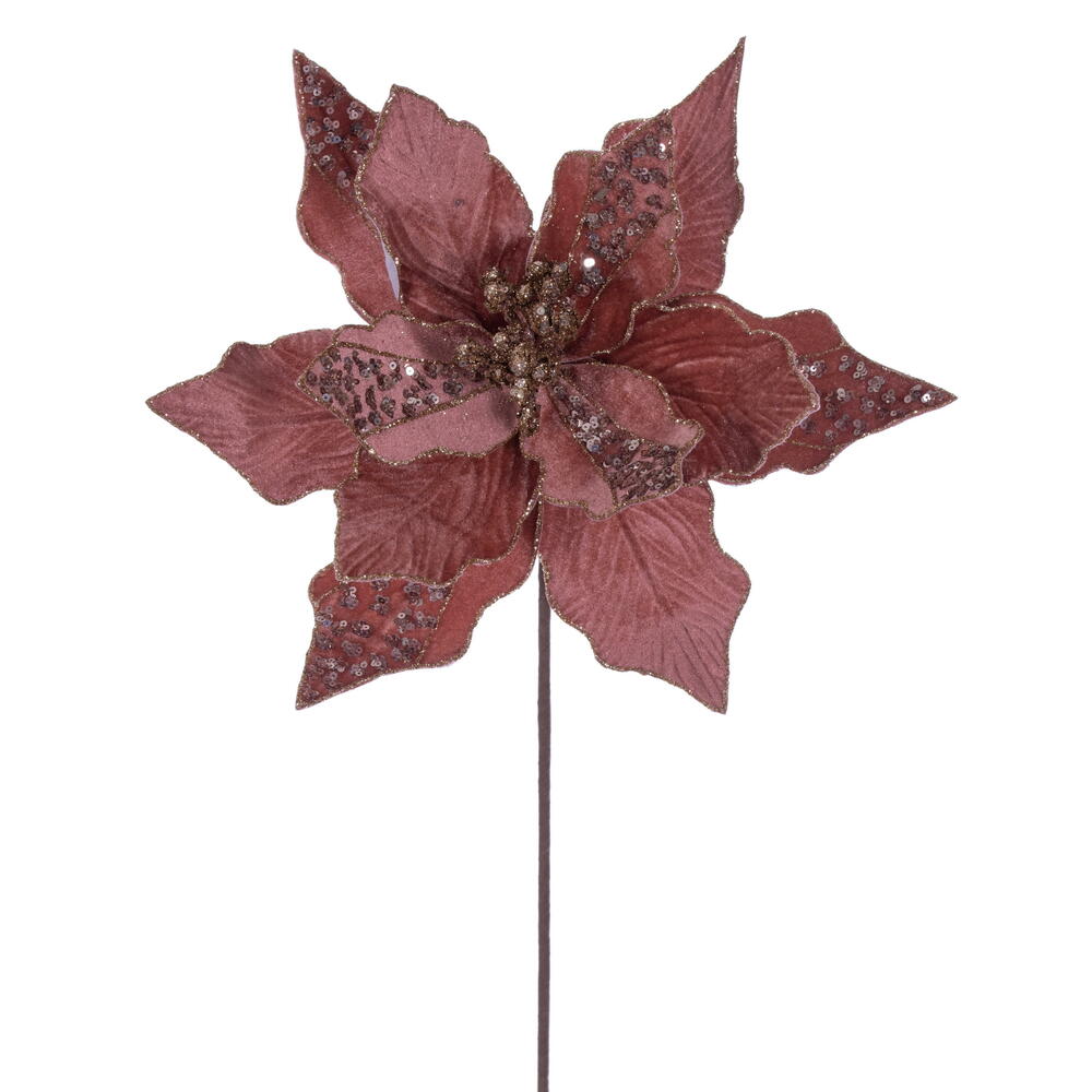 RG240758 10 x 20 in. Rose Gold Velvet Striped Poinsettia Stem