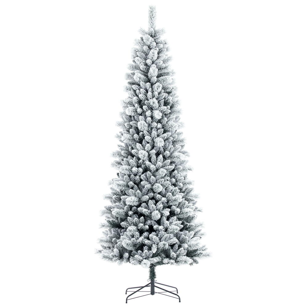 6 ft. x 30 in. Flocked White on Green Pine Artificial Slim Unlit Christmas Tree with 554 Realistic Flocked PE & PVC Tips & Folding Metal Tree Stand
