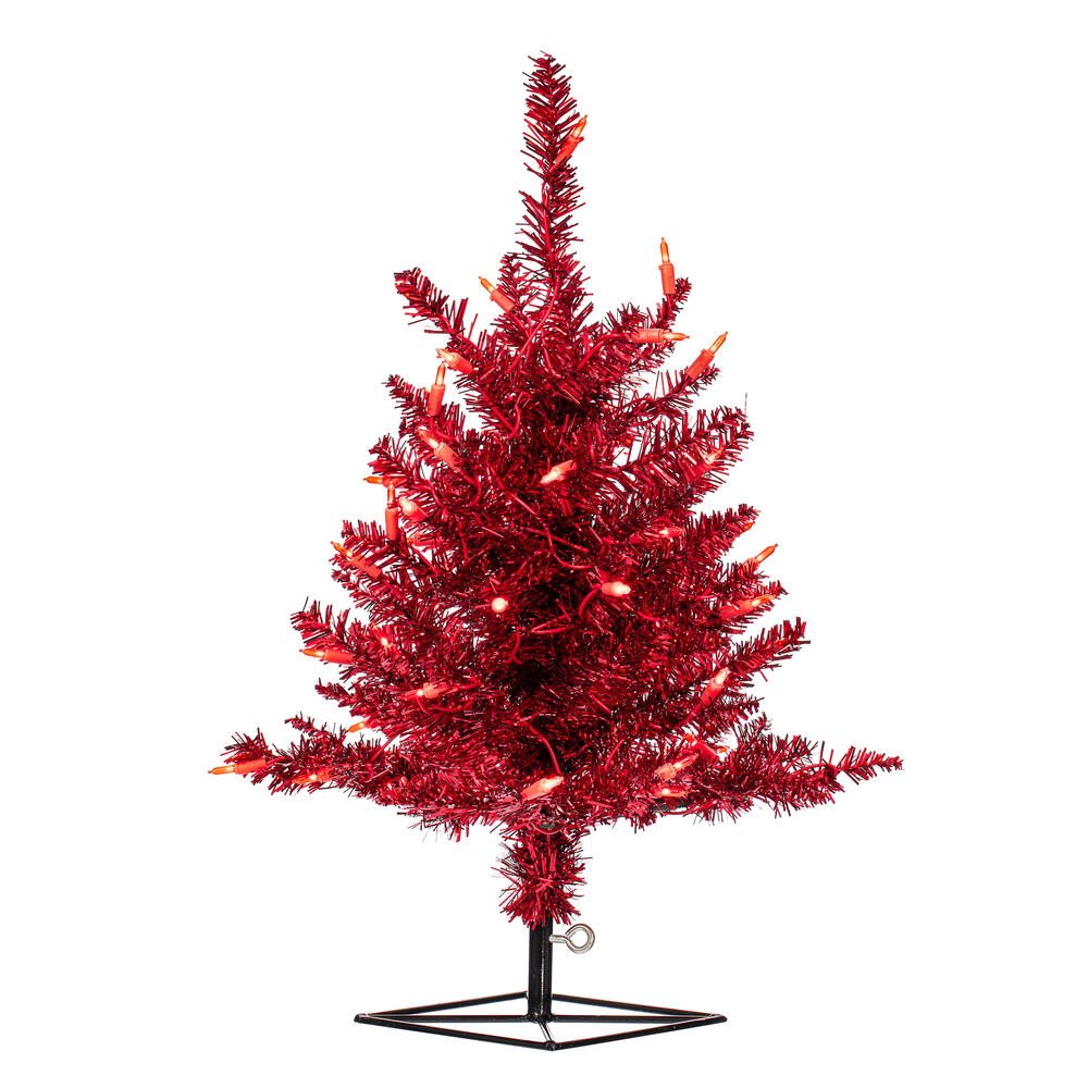 K165121LED 2 ft. x 20 in. Red Tinsel Artificial Christmas Tree with 50 Red LED Lights